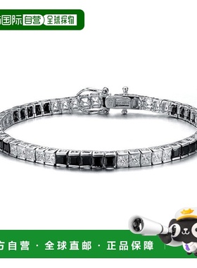 自营 genevive纯银白金镀彩色方晶锆石 5x5 口音手链 - 缟玛瑙黑