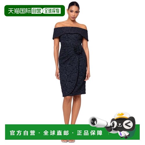自营Xscape Dress  Black Floral Brocade Off The Shoulder Cock