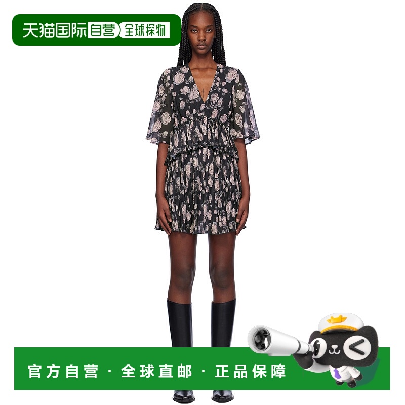 1h可退 香港直邮潮奢 GANNI 甘尼 女士 黑色 Floral Printed Plea