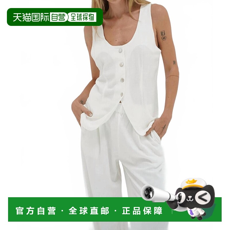 自营lnaKai Long Line Linen Vest In Whisper White - whisper w