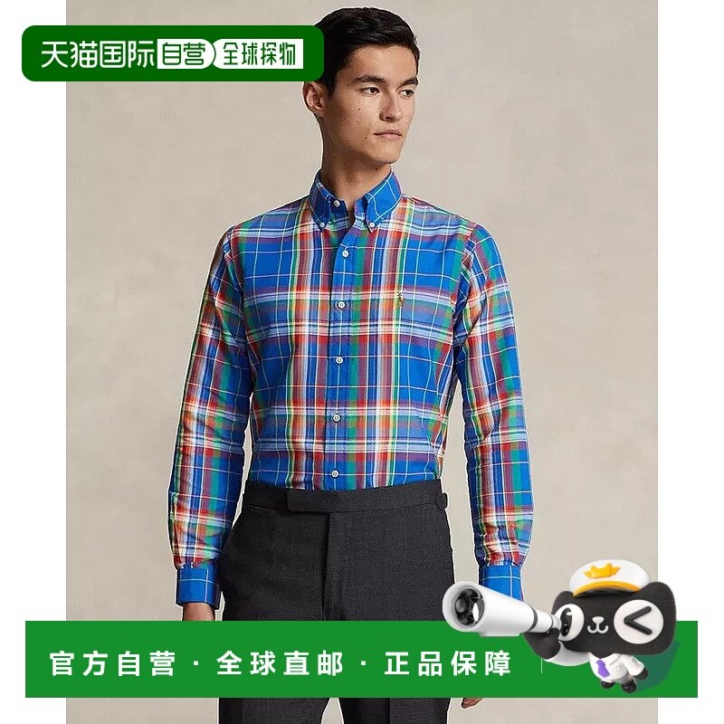 自营Polo Ralph Lauren牛津衬衫男式蓝色格子经典纽扣羽绒服UPS75