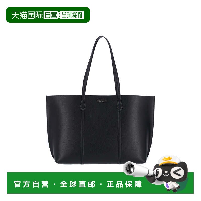 自营tory burch黑色Perry金色徽标皮革手提包-黑色 美国奥莱直发