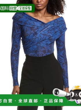 自营Avec Les Filles Printed Blouson Bodysuit - blue 美国奥莱