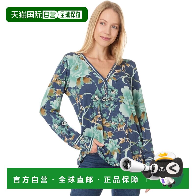 自营Johnny Was Women's The Janie Favorite Henley,Peonee Blu