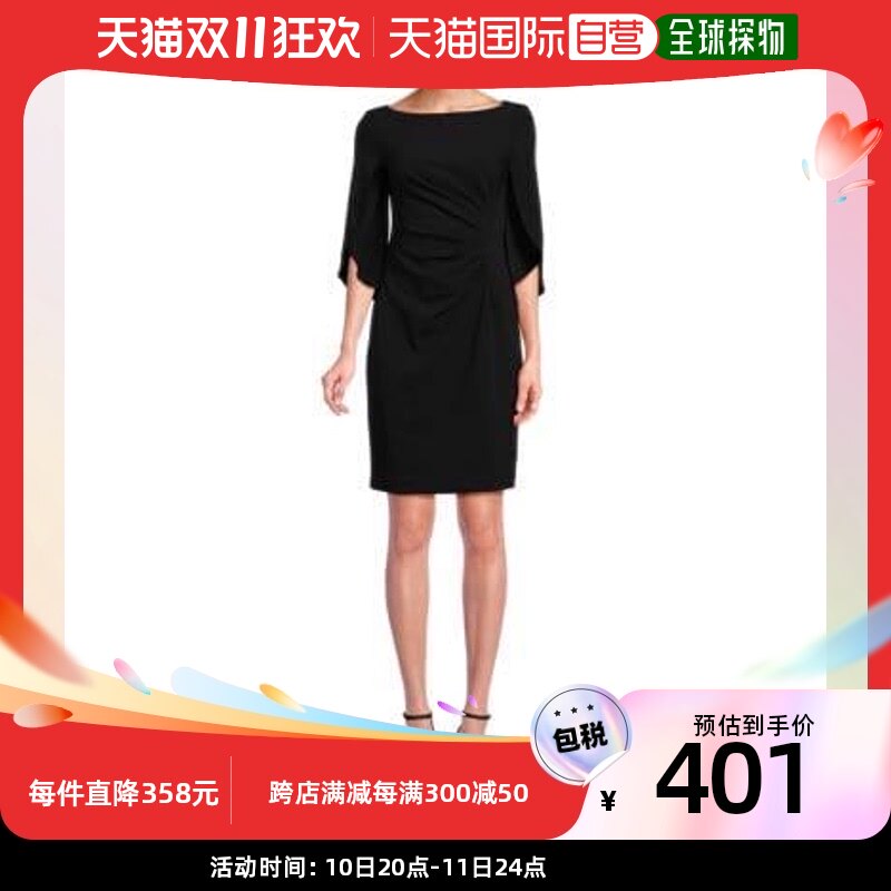 【美国直邮】dkny 女士 连衣裙长袖唐可娜儿一字短裙花苞一字领