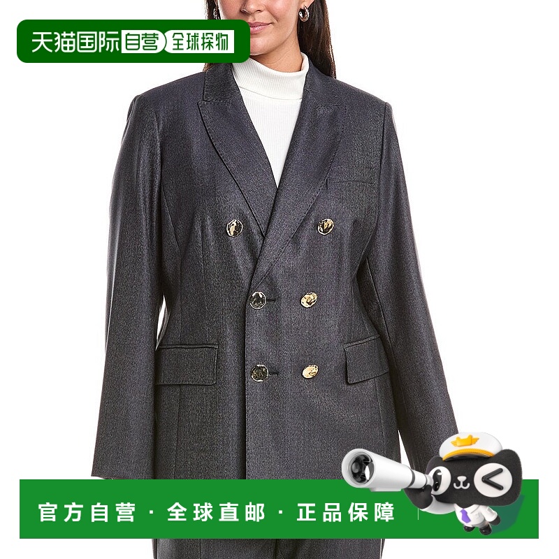 自营Marina Rinaldi Plus Talpa羊毛与丝绸混纺运动夹克-黑色 美