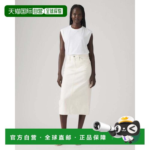 自营Levi's中长裙女款白色牛仔棉质高腰背开叉PALL436-白色 美国