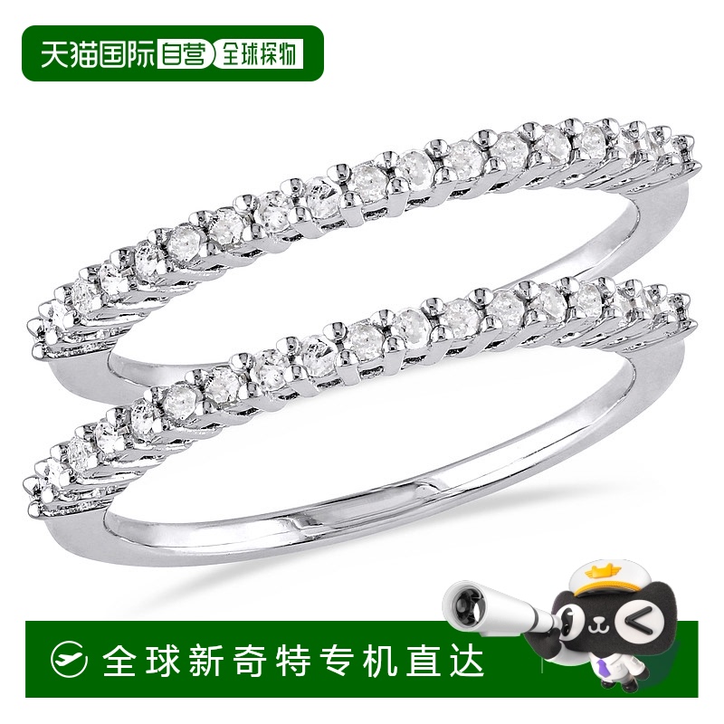 美国直邮925 纯银 1/3 CT TW 钻石 2 件式周年纪念戒指套装