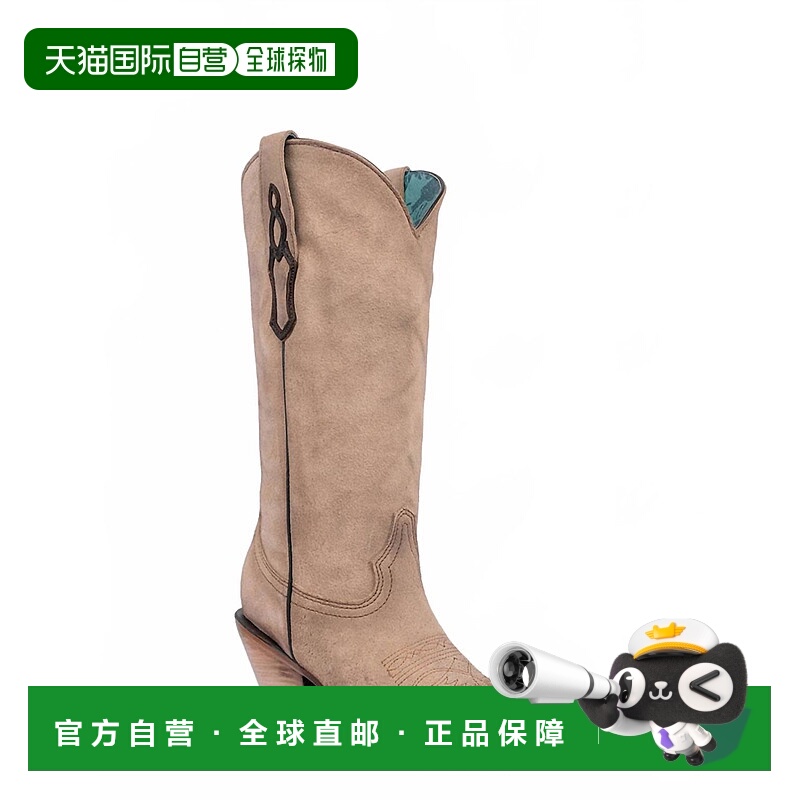 自营corralWomen's Pointed Toe Leather Pull-On Boots In Sand