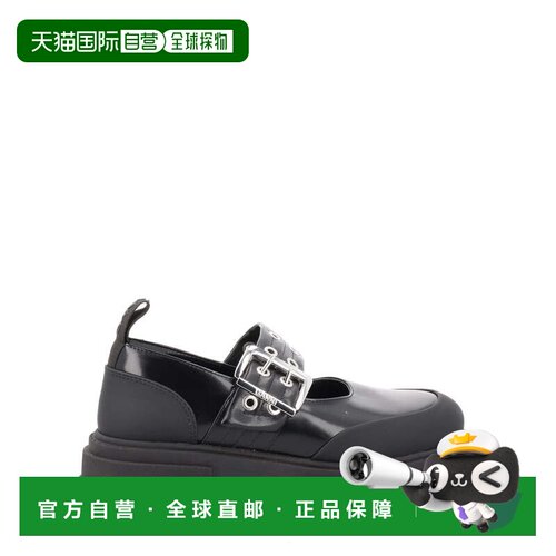自营ganniLogo Buckle Eyelets Platform Flats - black 美国奥莱