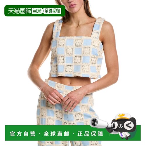 自营english factory英国工厂钩针编织无袖上衣-蓝色 美国奥莱直