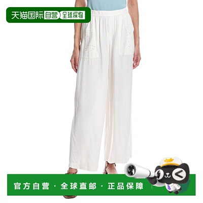 自营Splendid Cayden Embroidered Linen-Blend Pant - white 美