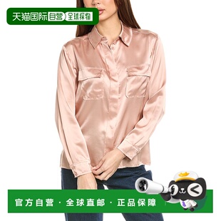 自营 frame denimFRAME牛仔毛边双口袋丝绸衬衫-粉红色 美国奥莱