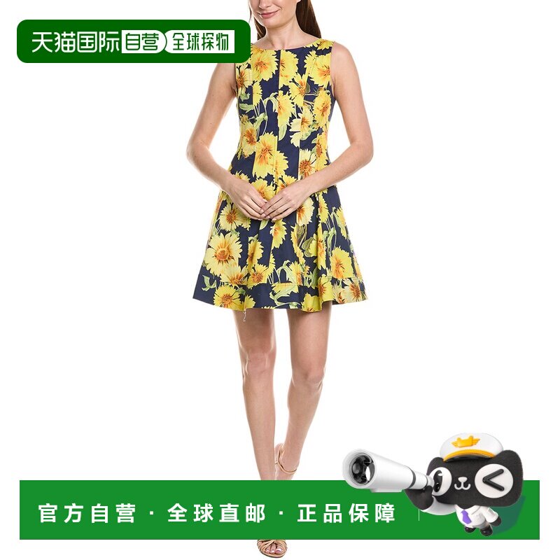 自营Milly Poppy向日葵格子迷你连衣裙-海军蓝 美国奥莱直发吊带