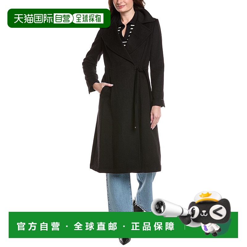 自营Tahari Wool-Blend Wrap Coat - black 美国奥莱直发
