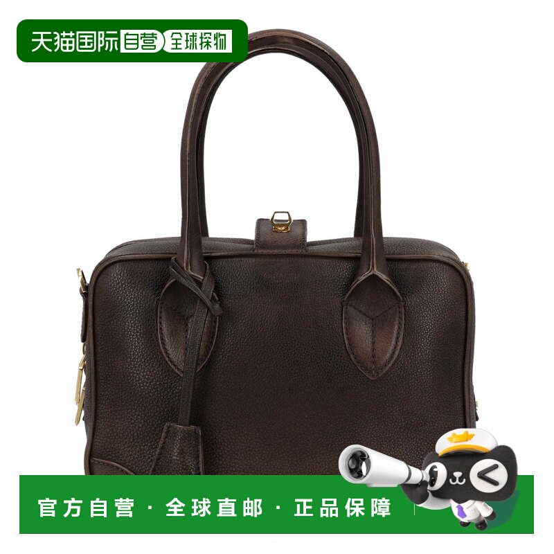 自营golden goose深棕色Life纹理皮革双手柄手提包-黑色 美国奥莱