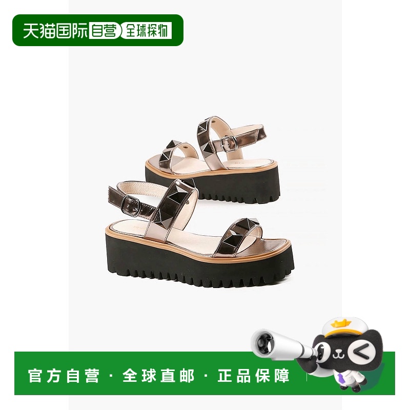 自营 all blackWomen's Pyramid Stud Flatform Sandal In Pewter