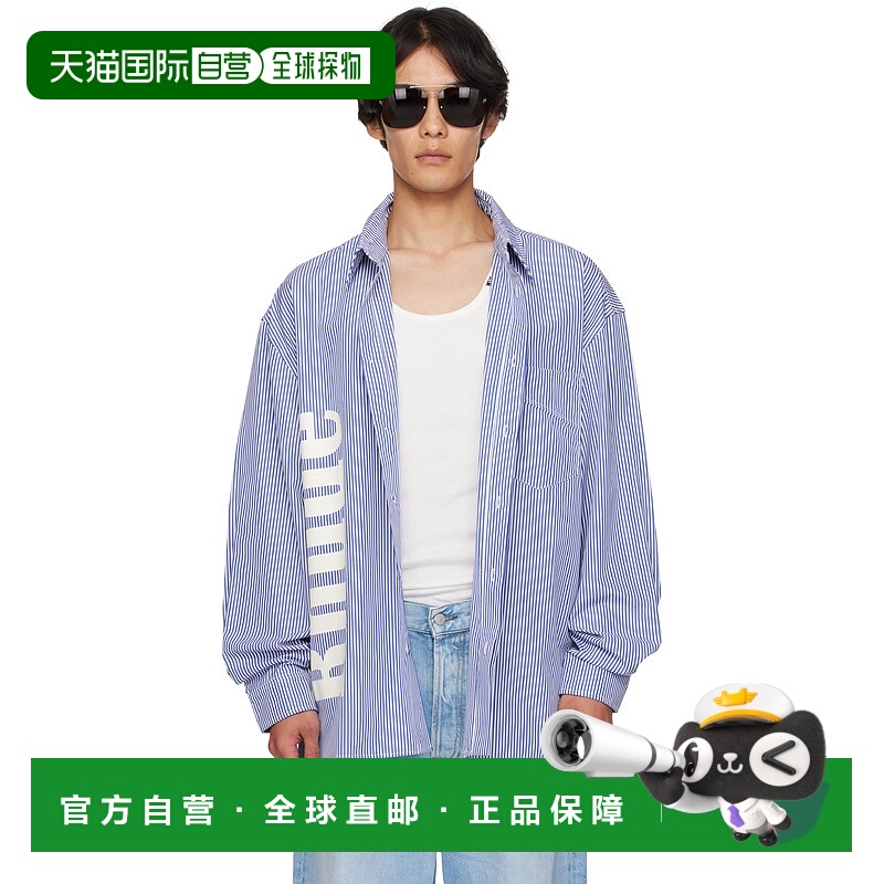 1h可退 香港直邮潮奢 Rhude 男士 蓝色 & 白色 Side Logo 衬衫 RH