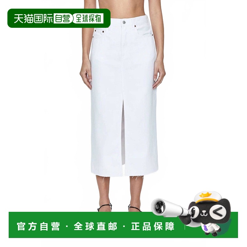 自营 pistolaAlice Denim Midi白色短裙 美国奥莱直发半身裙a字裙