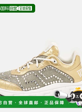 自营Versace Gold Glitter And Leather Trigreca Lace Up Sneake