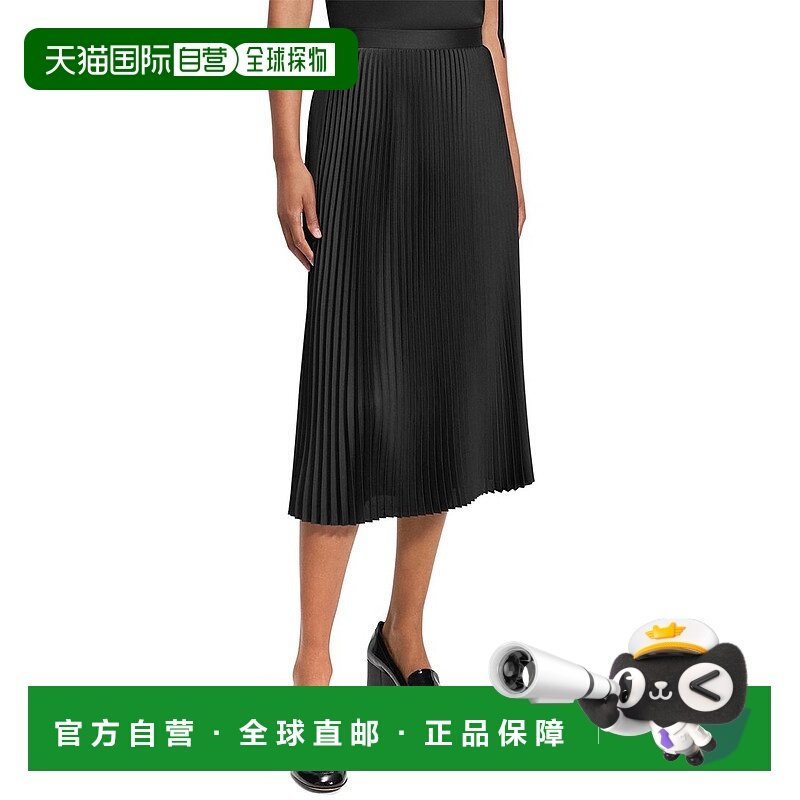 自营 Theory缎面修身褶皱裙-黑色 美国奥莱直发半身裙a字裙