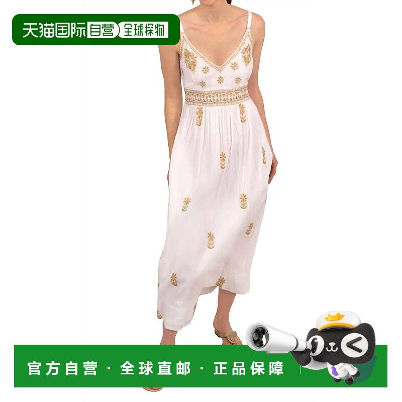 自营 gretchen scott嘉年华时间手工刺绣迷笛/长裙，白色/金色-白