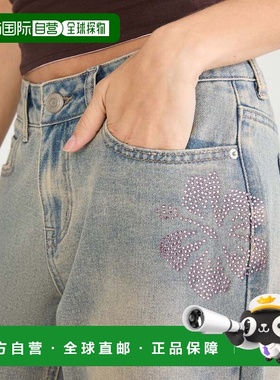 自营Aeropostale Low-Rise Baggy Wide Leg Rhinestone Flower Je