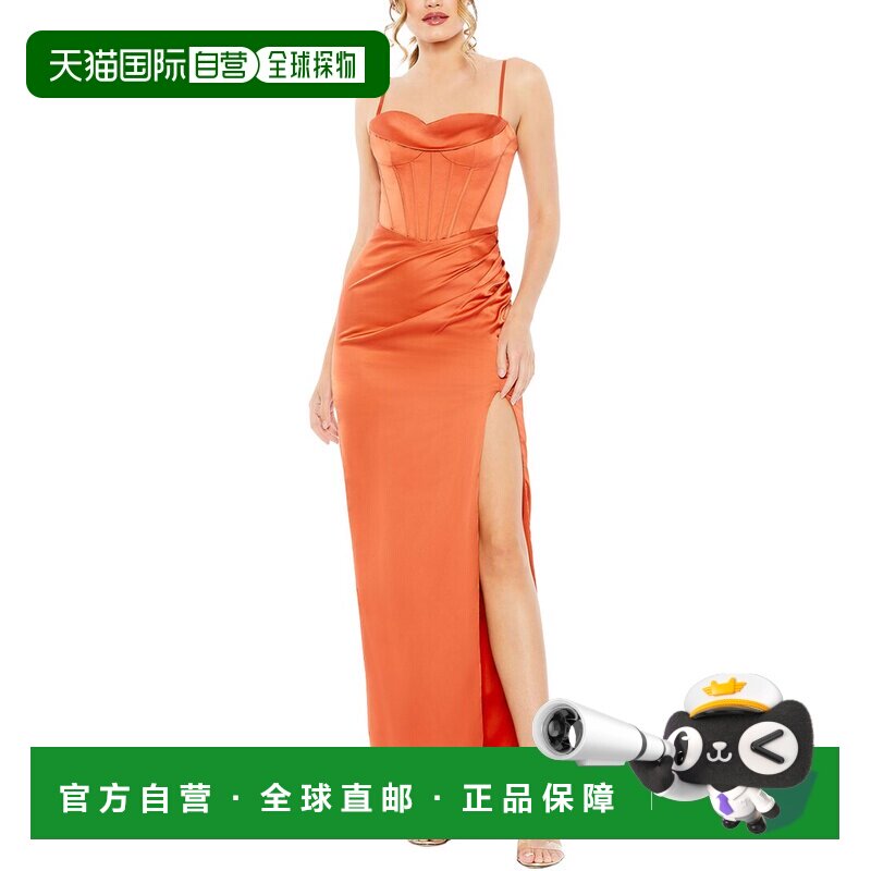 自营Mac Duggal Bustier Side Ruched Bodycon Gown - orange 美