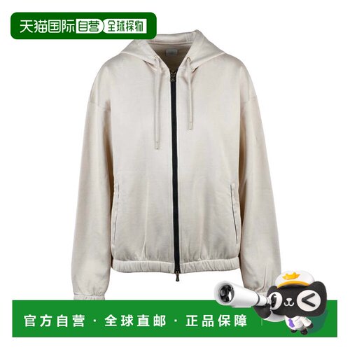 自营eleventyBeige Cotton Silk Elastane Zip Hoodie Sweatshirt