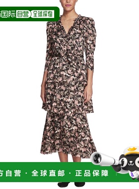 自营 Marchesa Notte Juniper 花朵连衣裙 - 黑色/珊瑚色 美国奥