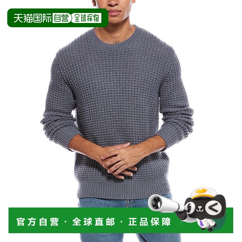 自营Vince Macro华夫格羊毛和羊绒混纺圆领毛衣-蓝色 美国奥莱直
