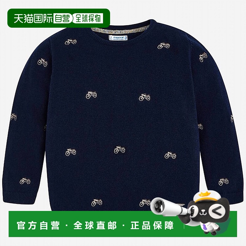 自营mayoral海军蓝男孩摩托车刺绣毛衣-海军蓝 美国奥莱直发