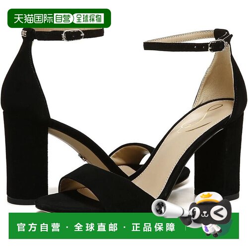 自营Sam Edelman Robyn女式凉鞋10码黑色绒面革脚踝带块跟KHD287-