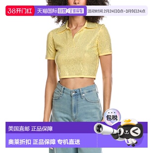 自营Sandro Rhinestone Crop Polo Shirt - yellow 美国奥莱直发