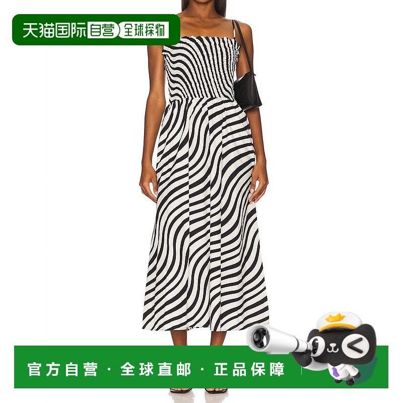 自营nation ltdSibelle Smocked Midi连衣裙，漩涡印花 美国奥莱