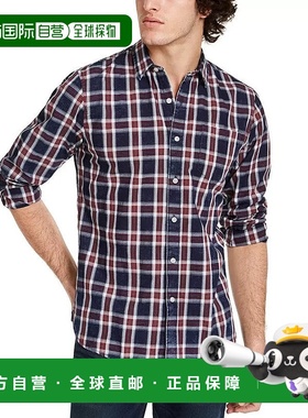 自营 sun + stoneSun+Stone男式蓝色格子棉宽领纽扣衬衫ASM2-蓝色