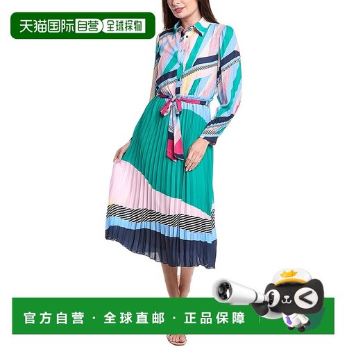 自营T Tahari褶皱衬衫连衣裙-绿色 美国奥莱直发新款
