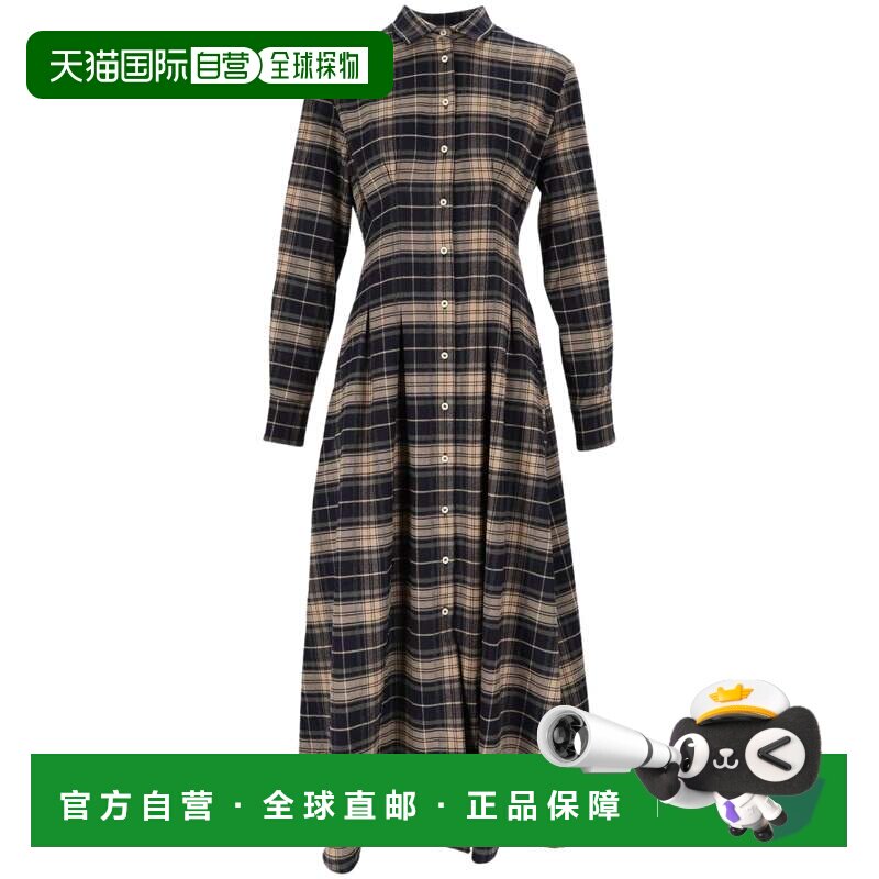 自营mc2 saint barth格子中长款连衣裙，搭配合身腰部和前扣式-黑图片