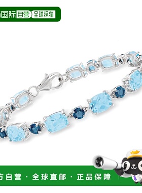 925 纯银 Ross-Simons London 和天蓝色托帕石手链 - 8 英寸 【美