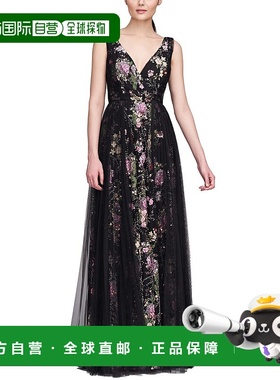 自营 Theia Toni V Neck Beaded Gown - black 美国奥莱直发服饰
