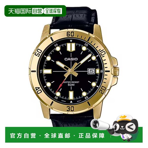 自营Casio Men’s Gold Watch with Black Leather Strap - MTP-V