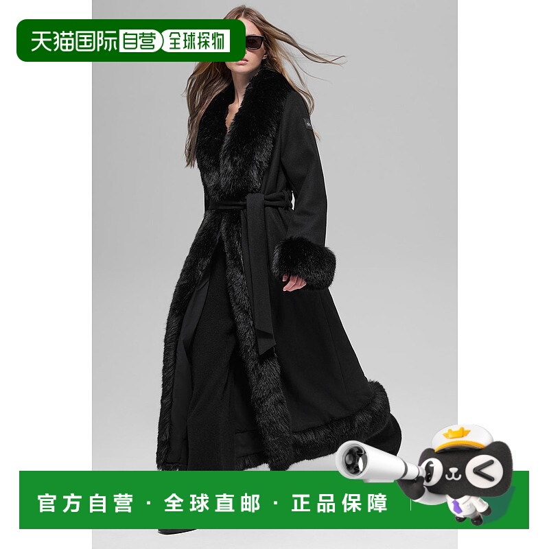 美国直邮Alo Yoga 仿皮毛饰边长款大衣 - 黑色外套