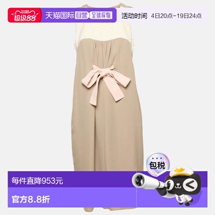 自营Paule Ka Grey Lace Trim Silk Sleeveless Shift Dress - gr
