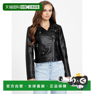 黑色 Faux皮革摩托车夹克 美国奥莱直发 guessRita 自营