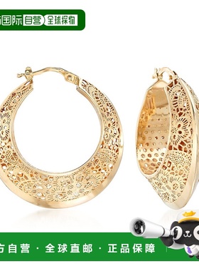 自营 Ross-Simons 意大利 14kt 黄金花卉花丝圈形耳环 - 黄色 美