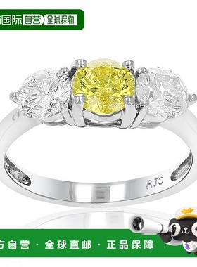 自营 vir jewels2 克拉 3 石黄色和白色钻石订婚戒指 14K 白金 -