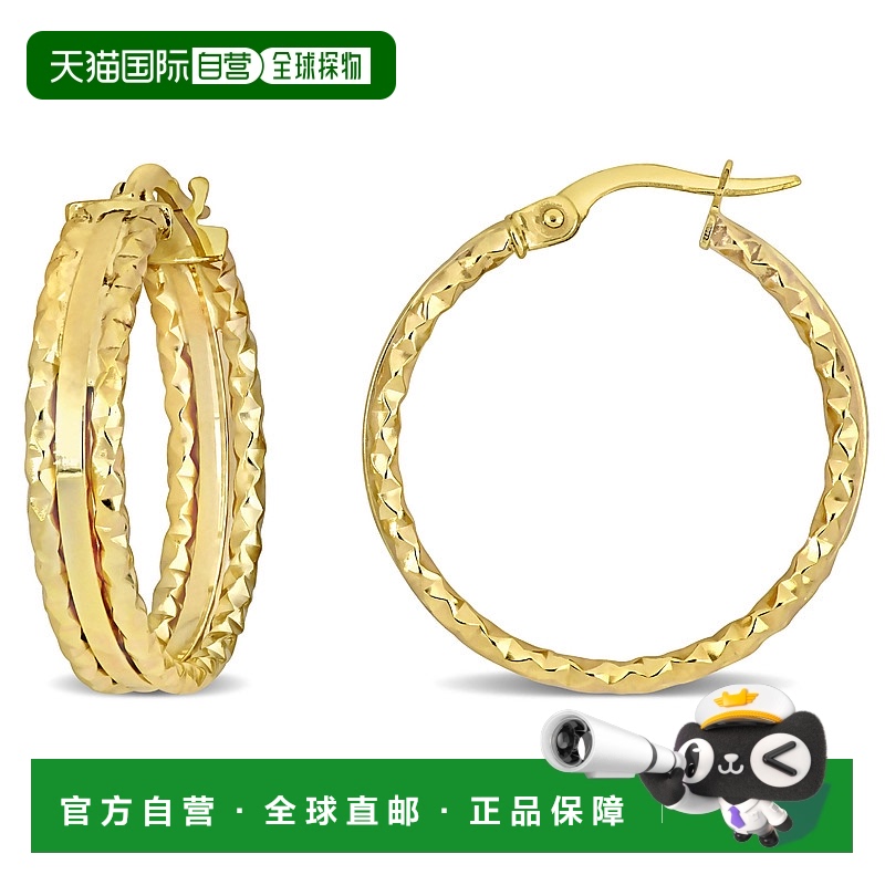 自营 mimi & max25 毫米 10K 金 3 排纹理和抛光圈形耳环 - 黄色