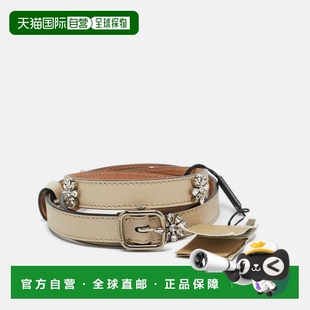 自营Burberry Ivory Leather Dover Crystals Slim Buckle Belt -