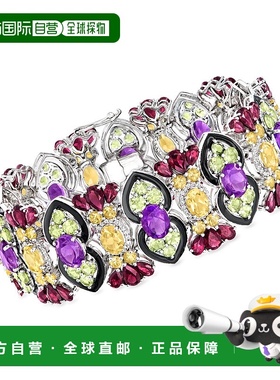 自营Ross-Simons 多宝石和黑色珐琅手链 925 纯银 - 8 英寸 美国