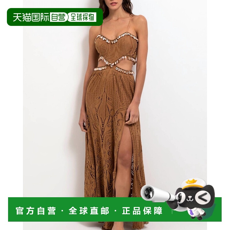 自营 patbo杏仁串珠贝壳镂空长连衣裙 - 杏仁 美国奥莱直发长裙